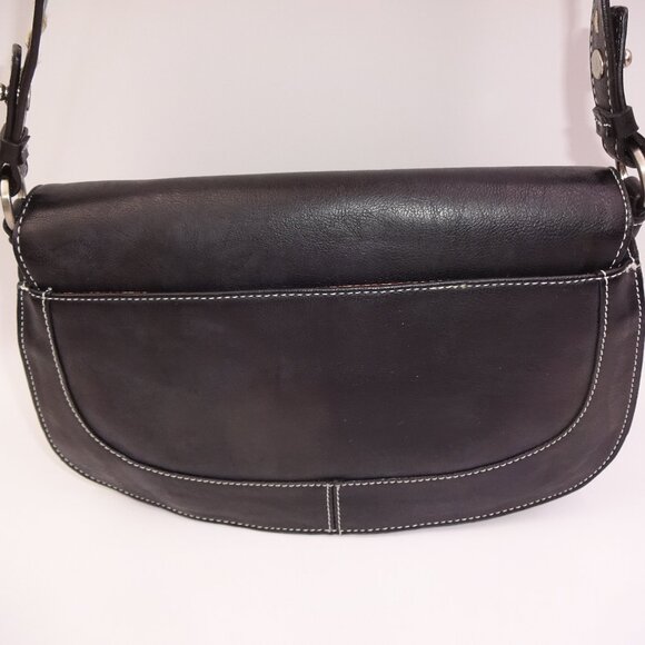 Black Guess Shoulder Purse Bag Handbag Brown Stitch Accents - Picture 4 of 9